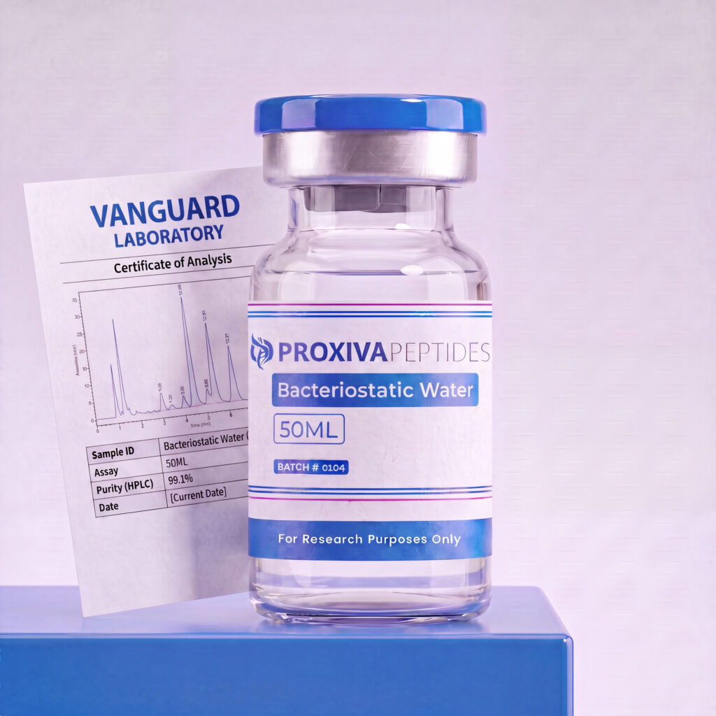 Bacteriostatic Water 50ML — Vanguard Laboratory Certificate of Analysis, ≥99.5% purity