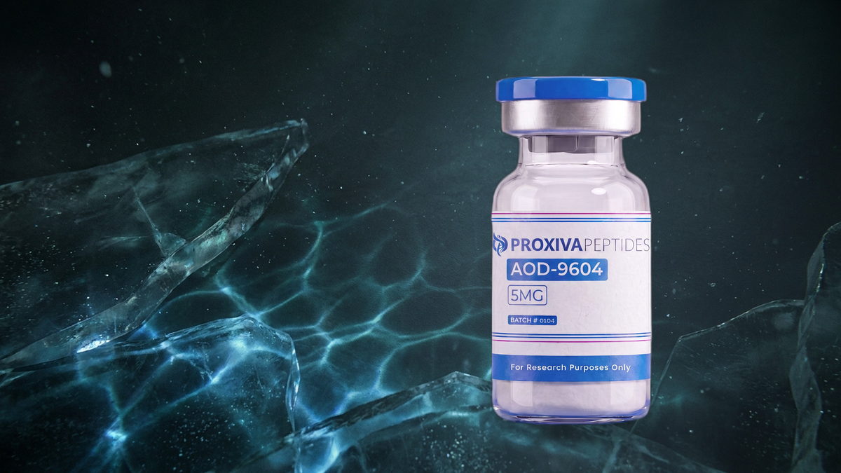AOD-9604 research vial with lyophilised peptide and blue cap